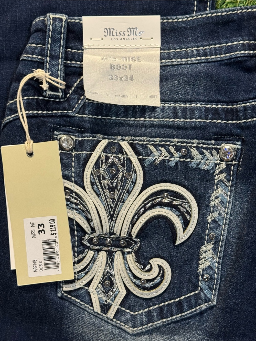 Miss Me Mid-Rise Bootcut Size 33x34 M3974B DK Blue ~NWT - Picture 7 of 9